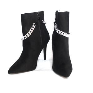 Mata Faux Suede Pointed Toe Stiletto High Heel Ankle Boot Size 11 NIB Chain